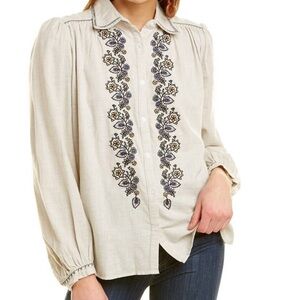 MAX STUDIO Women’s Long‎ Sleeve Embroidered Button Down Top Size Large NEW